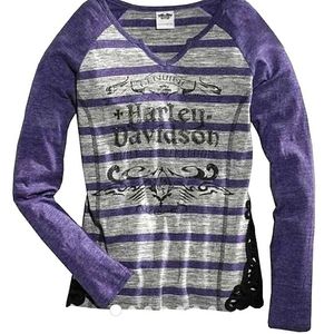 Harley-Davidson Y2K Crochet Accent Long Sleeve Top Medium